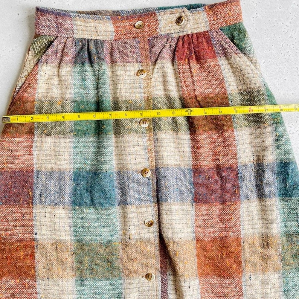 Vintage Plaid Earthy Tones Wool Midi Skirt - Picture 5 of 7